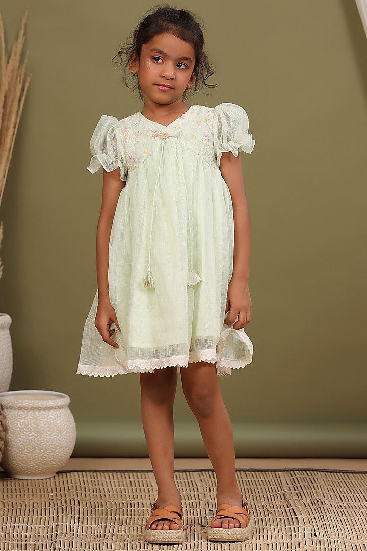 Sea Green Embroidered Dress For Girls by Casa Ninos
