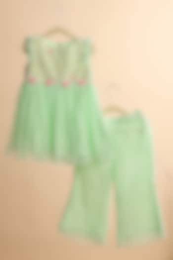 Mint Green Kota Checks Embroidered Kurta Set For Girls by Casa Ninos at Pernia's Pop Up Shop