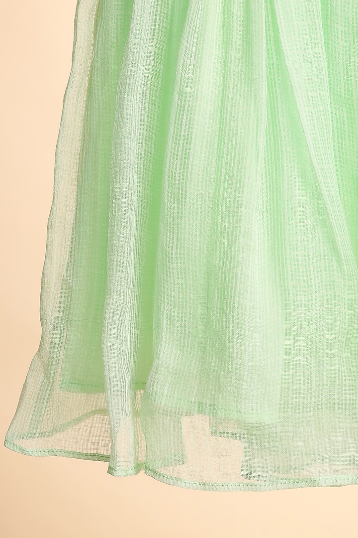 Mint Green Kota Checks Embroidered Kurta Set For Girls by Casa Ninos at Pernia's Pop Up Shop