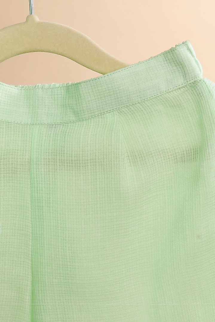 Mint Green Kota Checks Embroidered Kurta Set For Girls by Casa Ninos at Pernia's Pop Up Shop