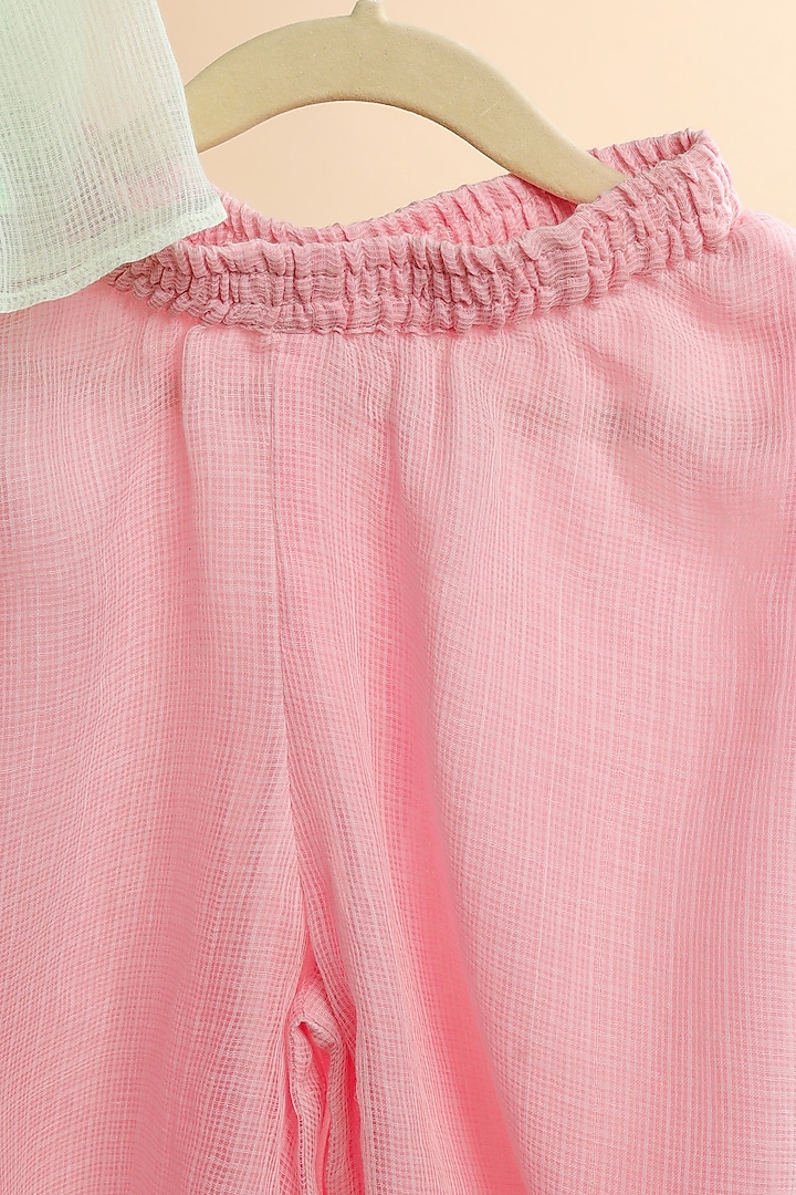 Mint Green Kota Checks Embroidered Kurta Set For Girls by Casa Ninos at Pernia's Pop Up Shop