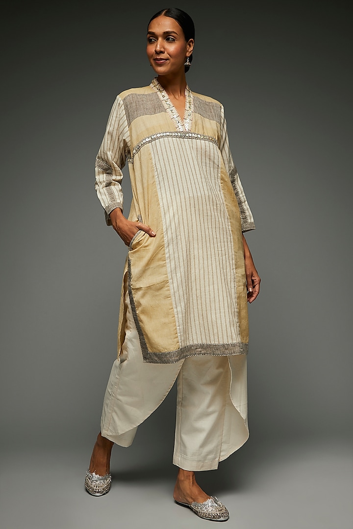 Beige Handloom Cotton Tunic by THE WOVEN LAB at Pernia's Pop Up Shop