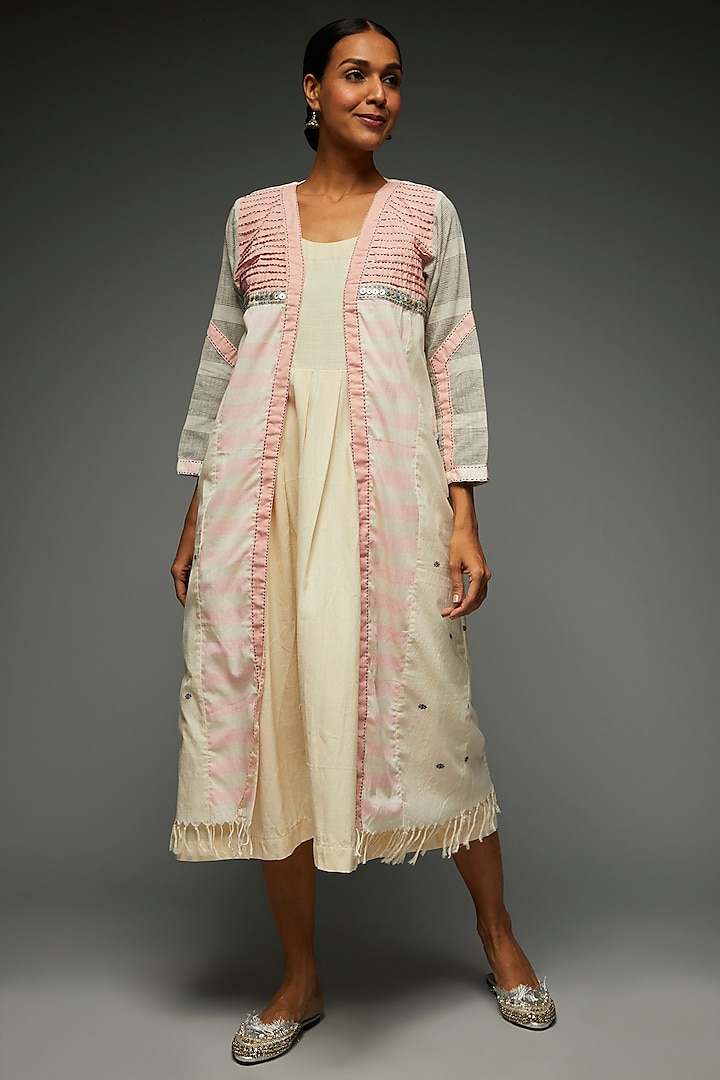 Blush Pink Cotton Long Jacket by THE WOVEN LAB at Pernia's Pop Up Shop