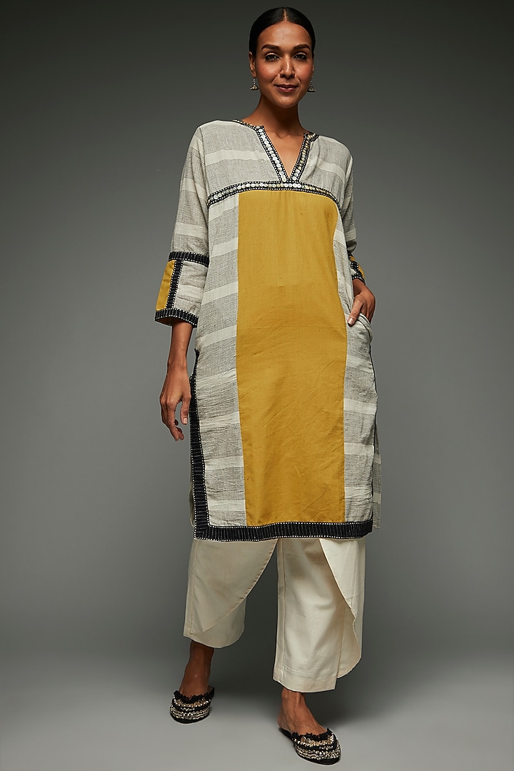 Mustard & Grey Handspun Cotton Tunic by THE WOVEN LAB