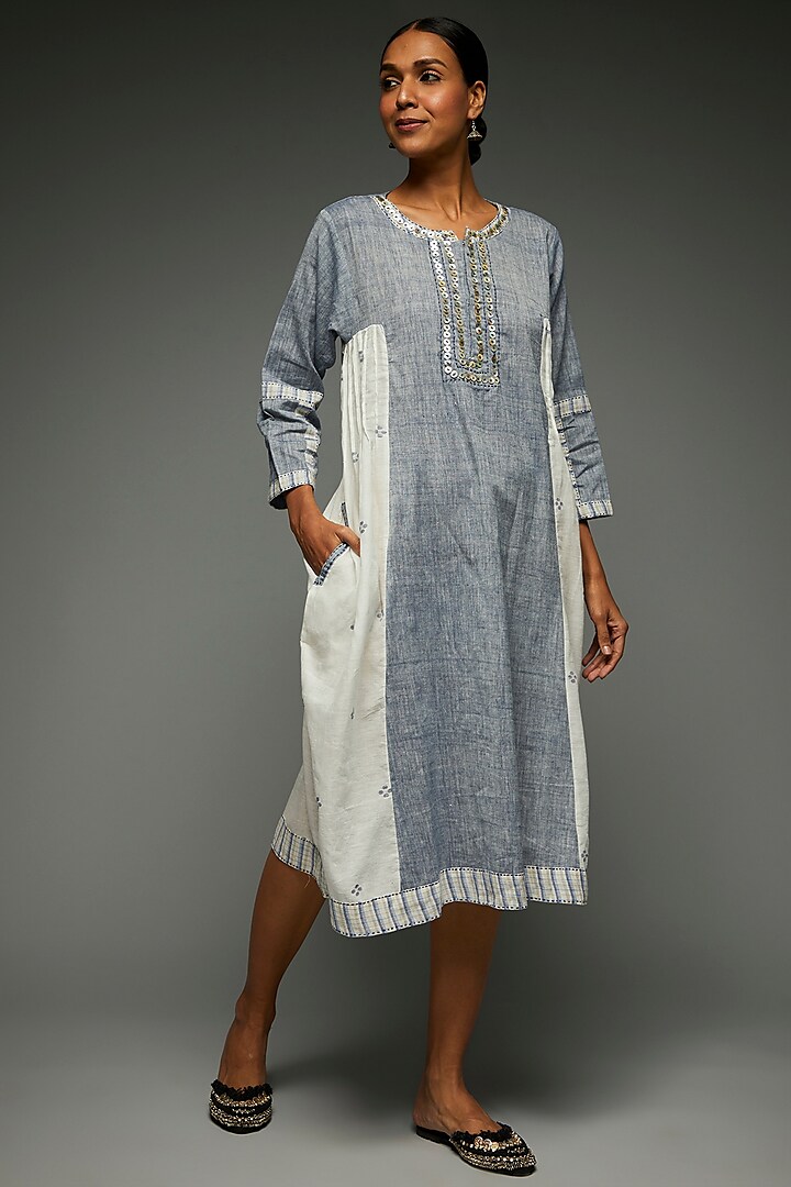 Blue & White Cotton Dress by THE WOVEN LAB at Pernia's Pop Up Shop