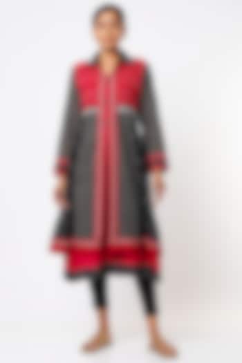 Black & Red Ikat Handwoven Jacket Vacation Dress by THE WOVEN LAB at Pernia's Pop Up Shop