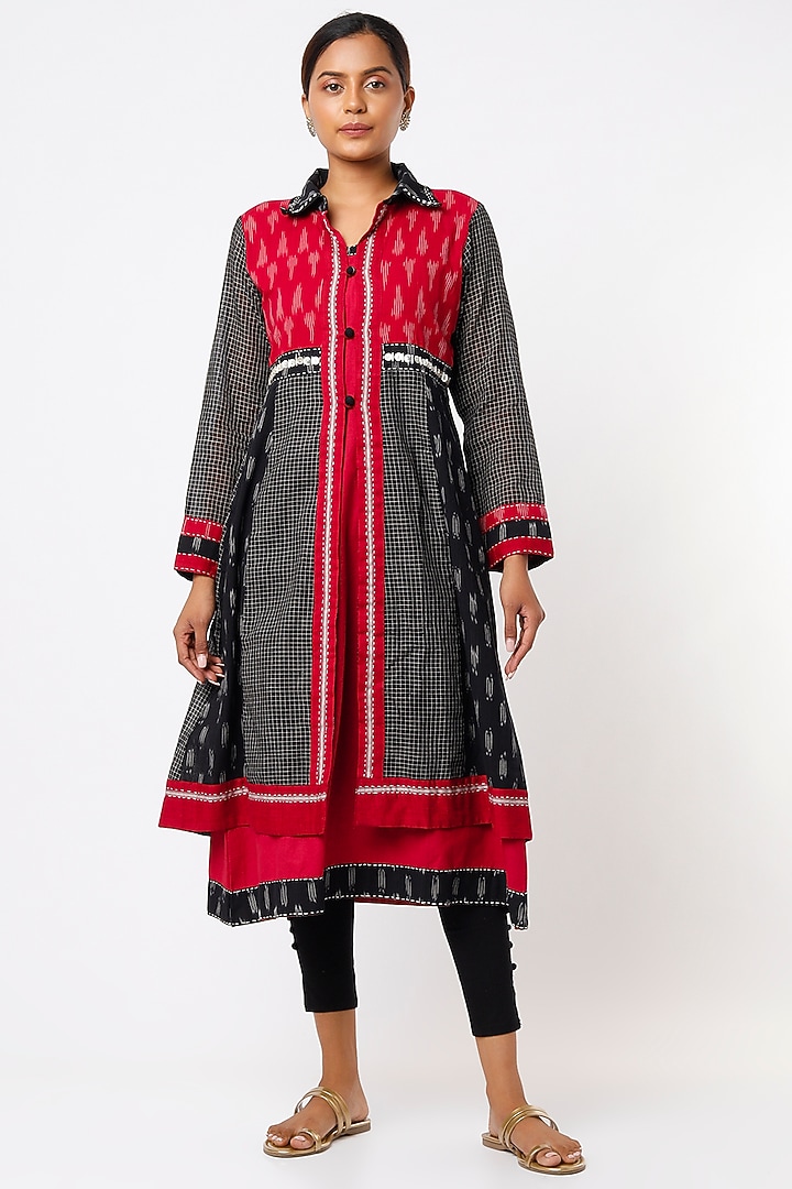 Black & Red Ikat Handwoven Jacket Vacation Dress by THE WOVEN LAB at Pernia's Pop Up Shop