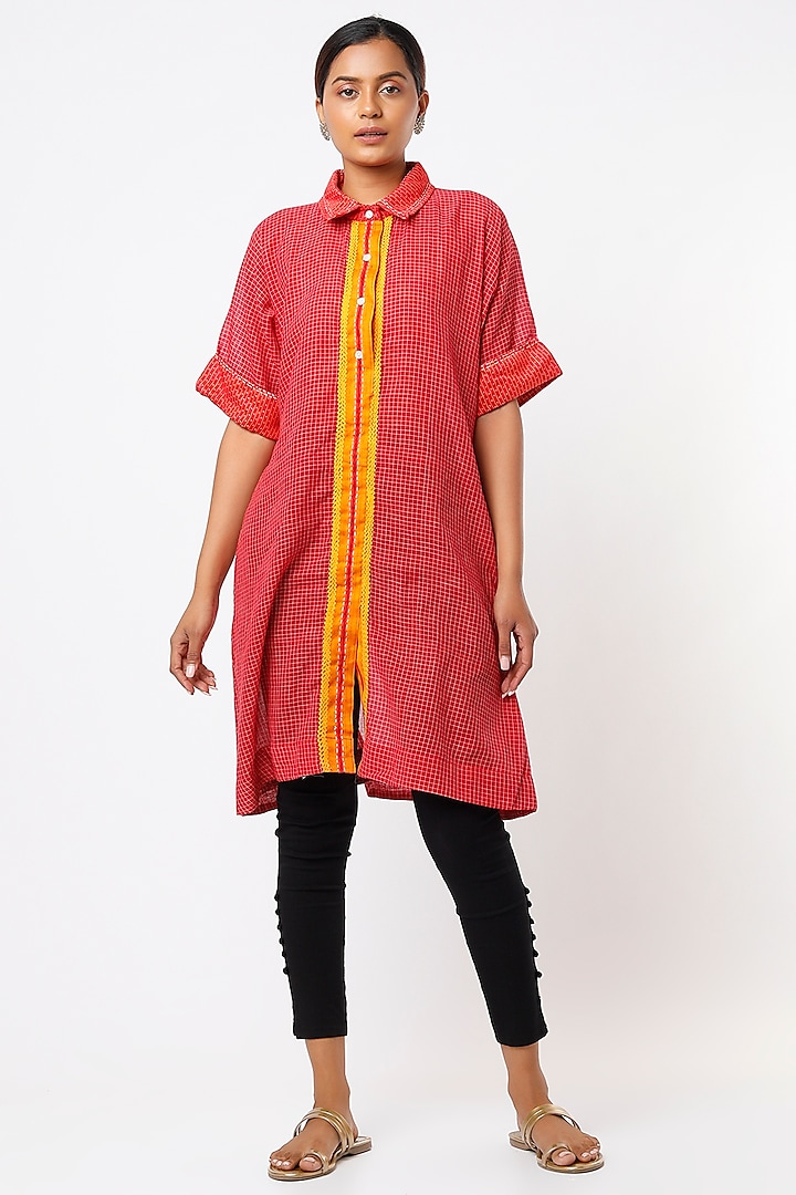 Red Handwoven Tunic by THE WOVEN LAB