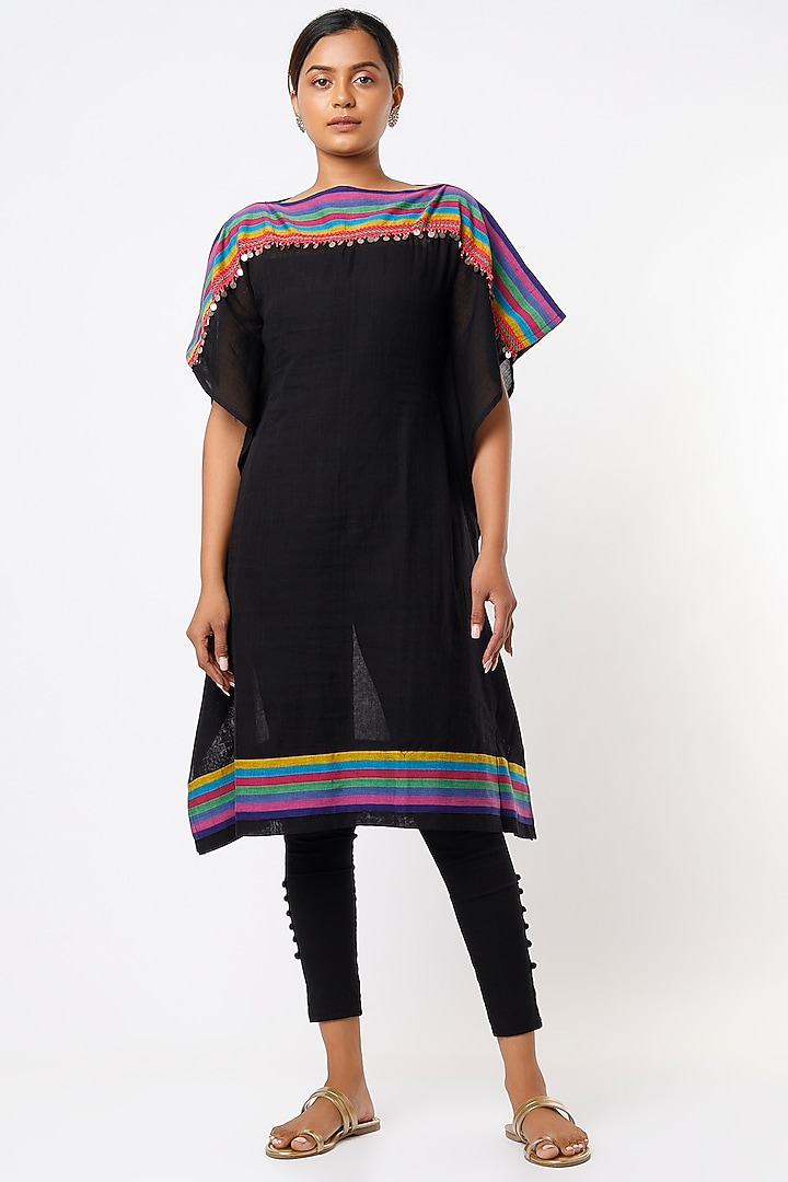 Black Cotton Kaftan by THE WOVEN LAB at Pernia's Pop Up Shop