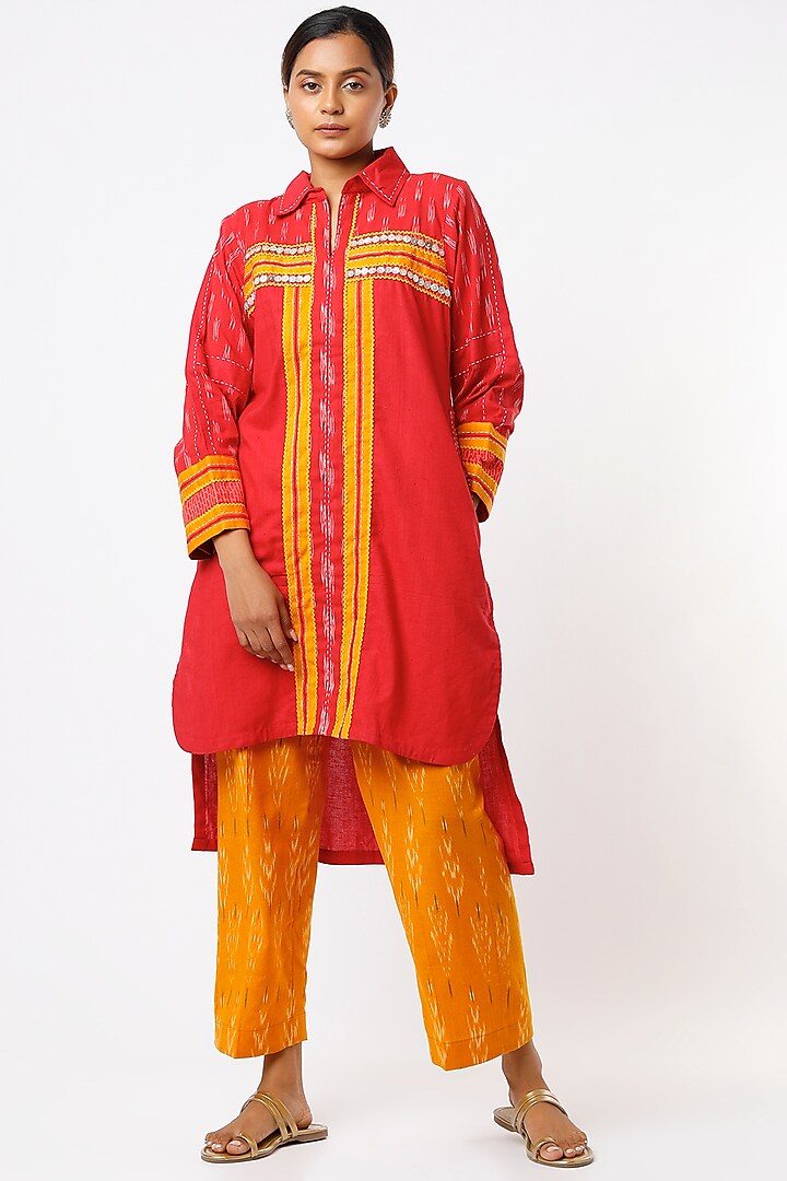 Red Khadi Cotton Co-Ord Set by THE WOVEN LAB