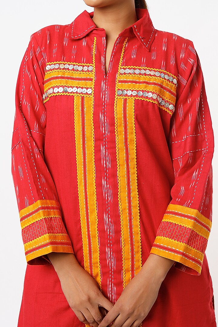 Red Khadi Cotton Co-Ord Set by THE WOVEN LAB at Pernia's Pop Up Shop