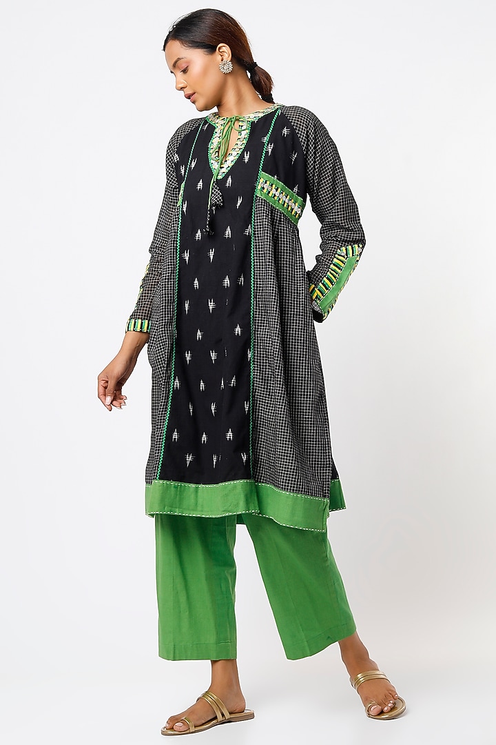 Black Ikat Handwoven Tunic Set by THE WOVEN LAB at Pernia's Pop Up Shop