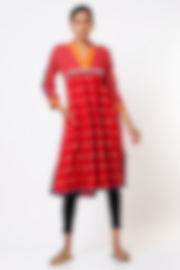 Red Handwoven Tunic Dress by THE WOVEN LAB
