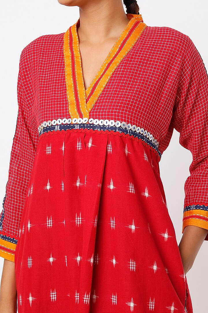 Red Handwoven Tunic Summer Dress by THE WOVEN LAB at Pernia's Pop Up Shop