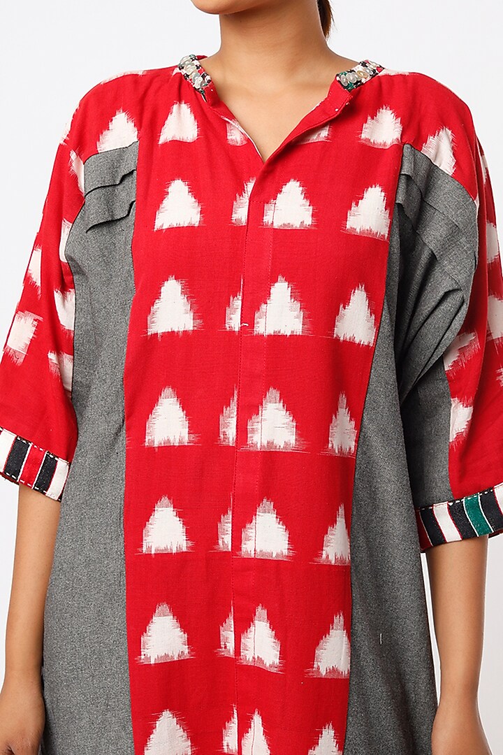 Red Handwoven Tunic by THE WOVEN LAB at Pernia's Pop Up Shop