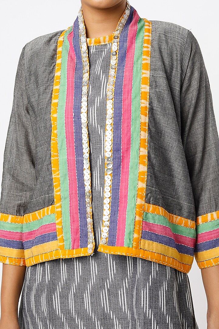 Grey Handwoven Jacket Set by THE WOVEN LAB at Pernia's Pop Up Shop