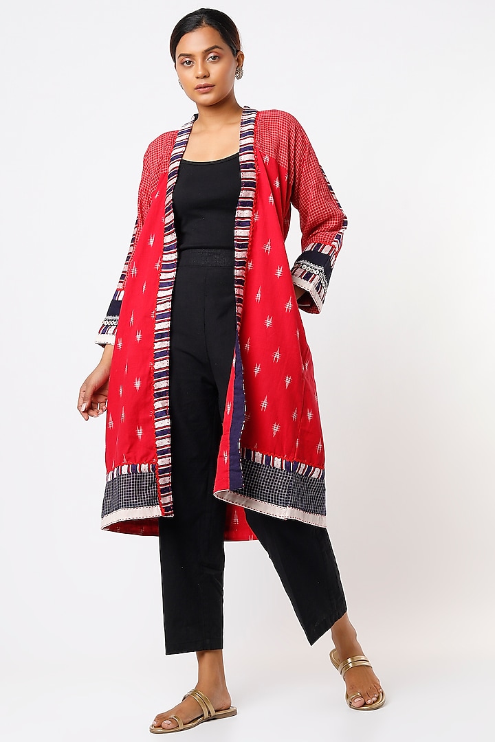 Red Handwoven Jacket by THE WOVEN LAB at Pernia's Pop Up Shop