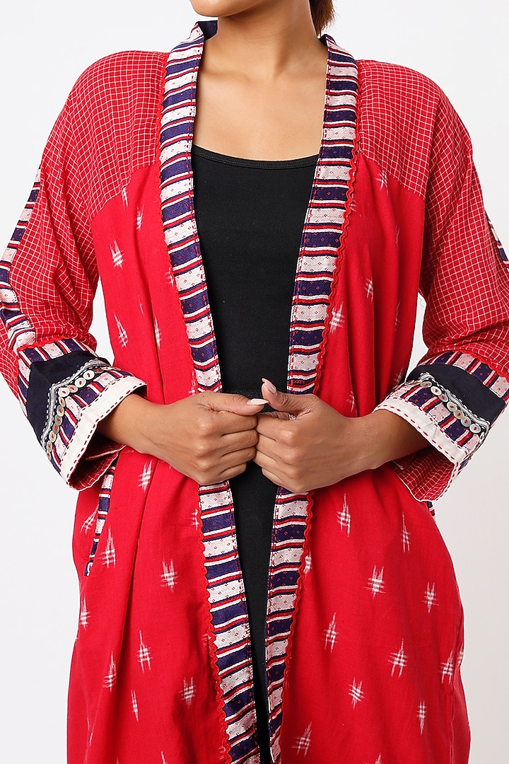 Red Handwoven Jacket by THE WOVEN LAB at Pernia's Pop Up Shop