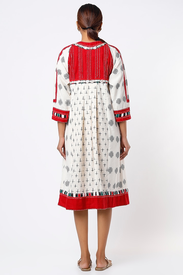 White & Red Handwoven Summer Dress by THE WOVEN LAB at Pernia's Pop Up Shop