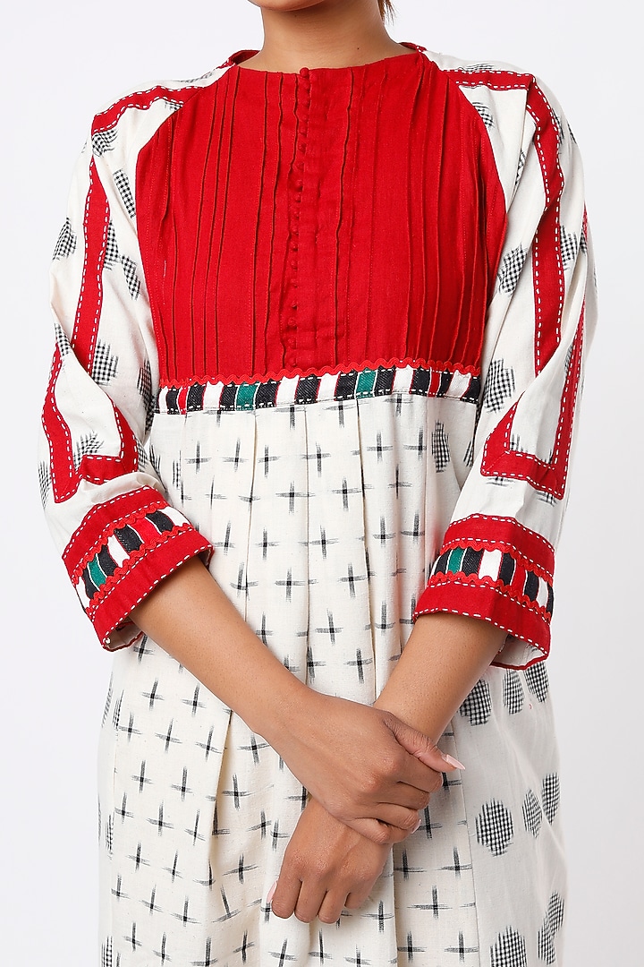 White & Red Handwoven Summer Dress by THE WOVEN LAB at Pernia's Pop Up Shop
