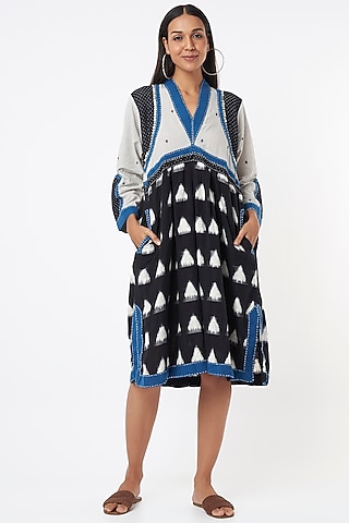 Black Ikat Printed Dress by THE WOVEN LAB