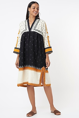 Black Cotton Printed Tunic by THE WOVEN LAB