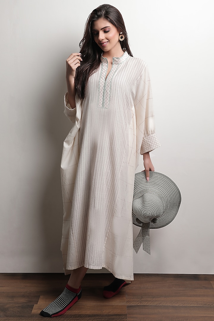 Ivory Cotton Printed Kaftan by THE WOVEN LAB
