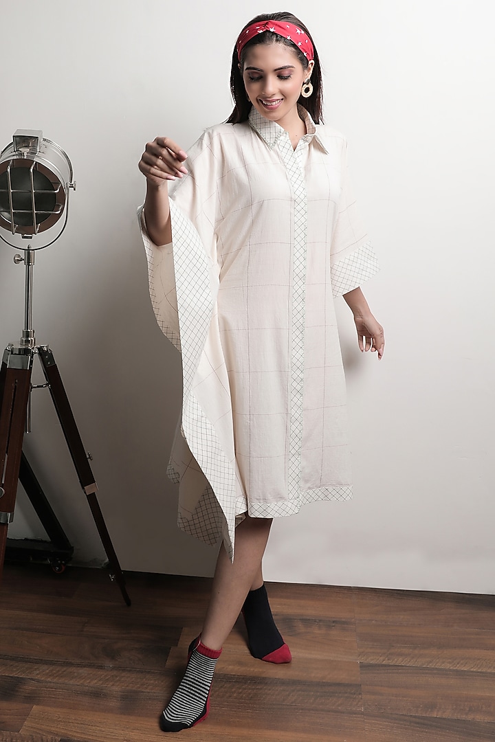 Ivory Handwoven Cotton Printed Kaftan by THE WOVEN LAB