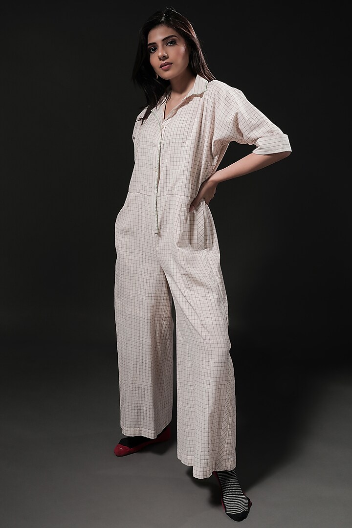 Ivory Printed Jumpsuit by THE WOVEN LAB at Pernia's Pop Up Shop