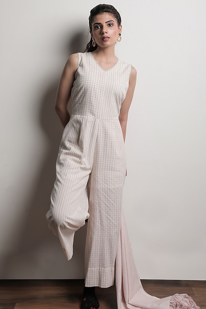 Ivory Cotton Printed Jumpsuit by THE WOVEN LAB