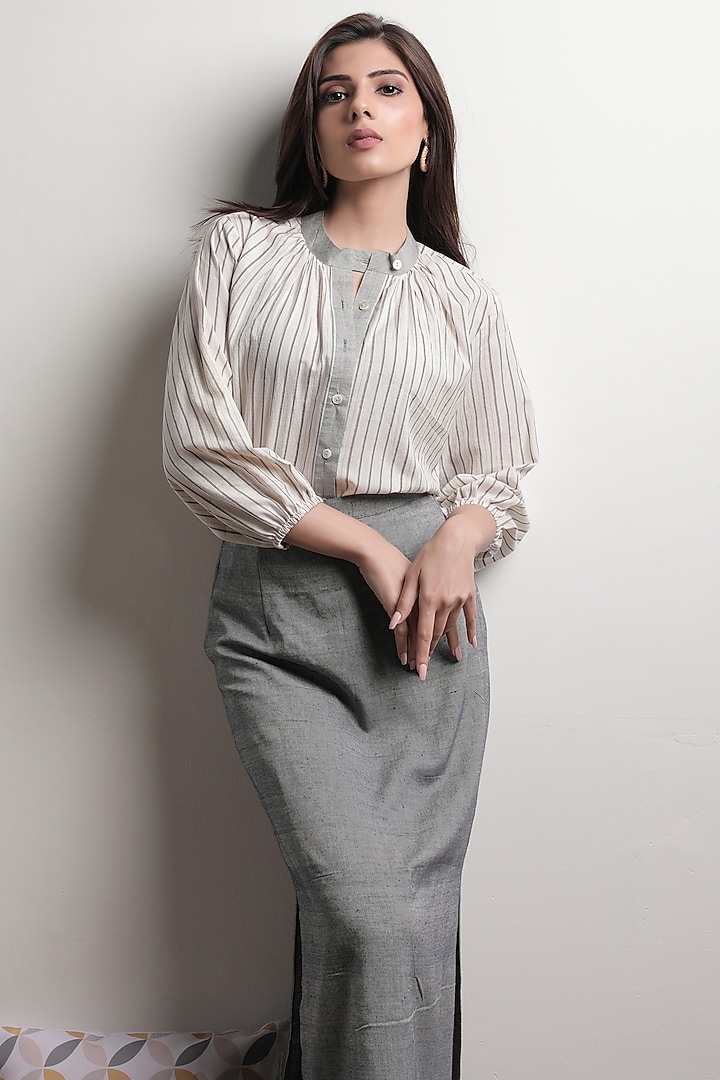 Ivory Printed Shirt by THE WOVEN LAB at Pernia's Pop Up Shop