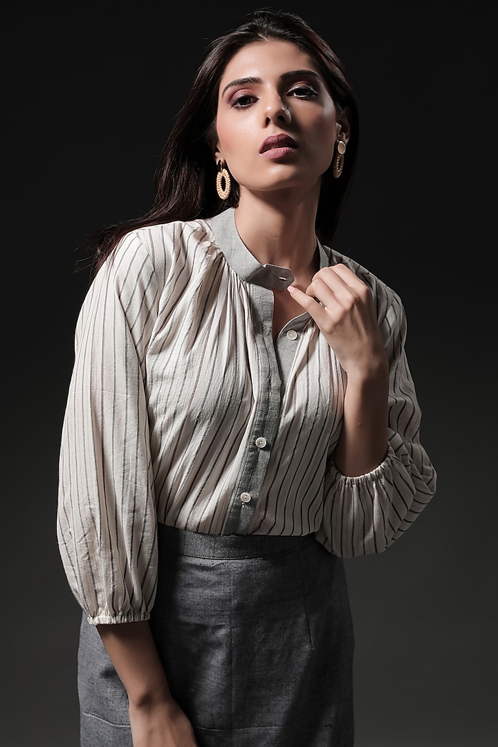 Ivory Printed Shirt by THE WOVEN LAB at Pernia's Pop Up Shop