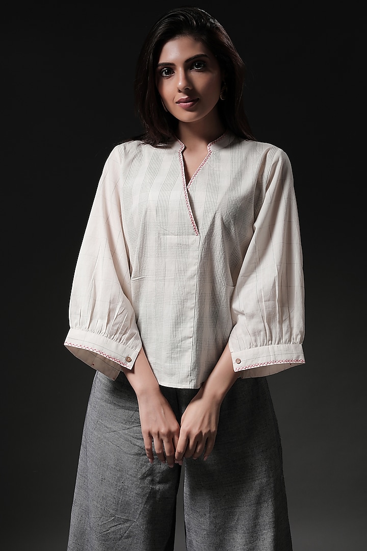 Ivory Cotton Printed Shirt Design by THE WOVEN LAB at Pernia's Pop Up ...