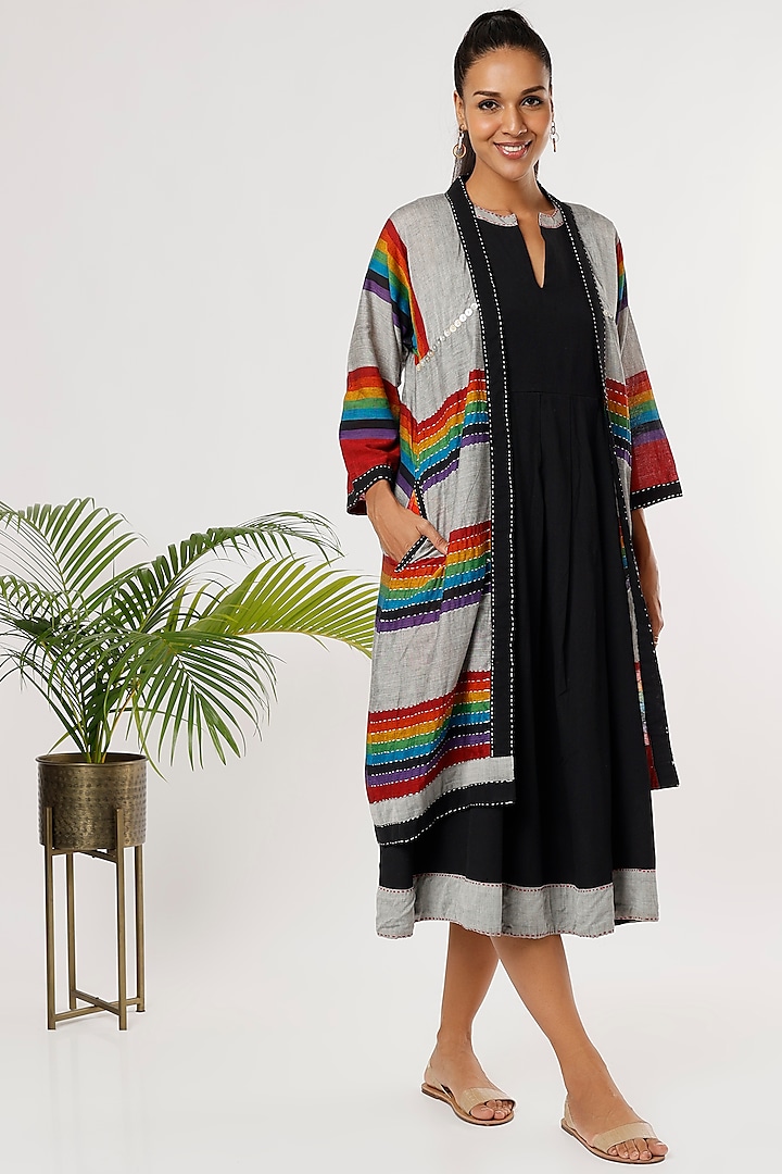 Rainbow Handloom Cotton Jacket by THE WOVEN LAB