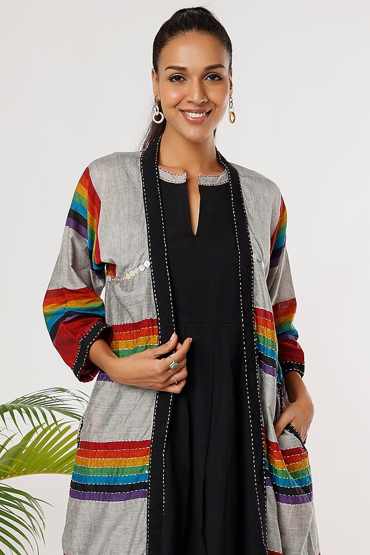 Rainbow Handloom Cotton Jacket by THE WOVEN LAB at Pernia's Pop Up Shop