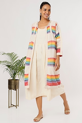 Beige Cotton Mul Jacket Dress by THE WOVEN LAB
