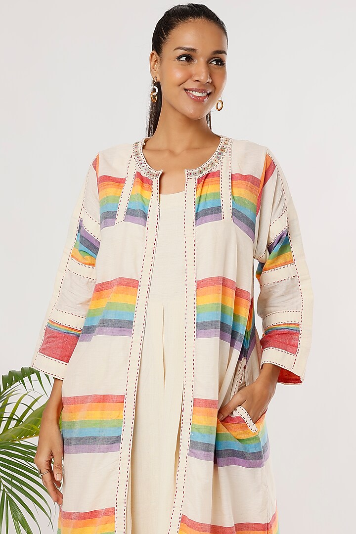 Beige Cotton Mul Jacket Summer Dress by THE WOVEN LAB at Pernia's Pop Up Shop