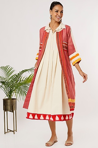 Red Checkered Cotton Jacket Dress by THE WOVEN LAB