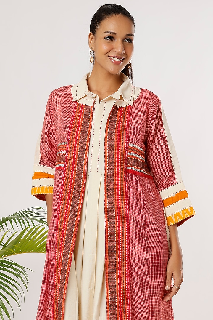 Red Checkered Cotton Jacket Summer Dress by THE WOVEN LAB at Pernia's Pop Up Shop