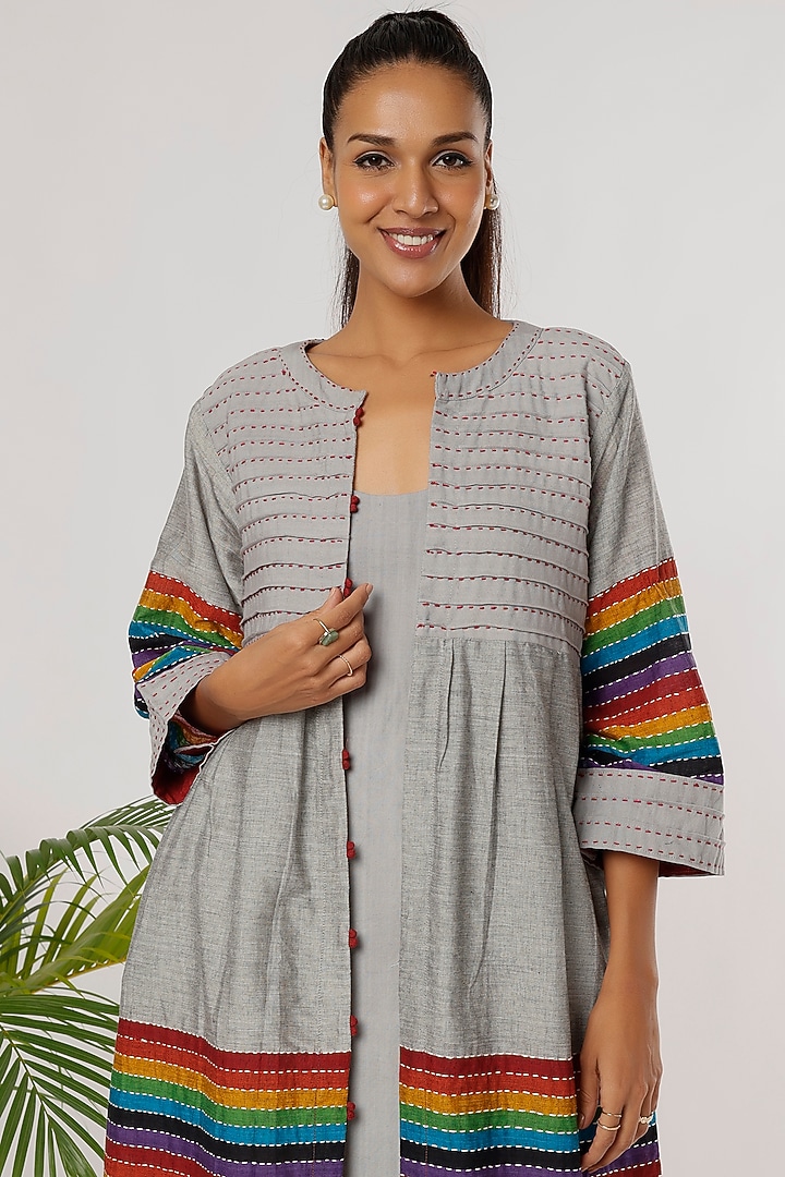 Grey Handwoven Cotton Jacket Summer Dress by THE WOVEN LAB at Pernia's Pop Up Shop