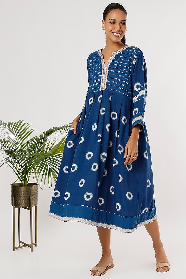 Blue Cotton Pleated Dress by THE WOVEN LAB