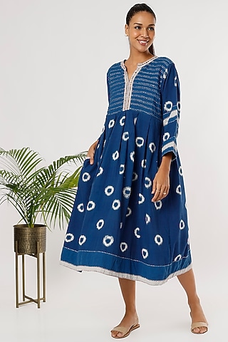 Blue Cotton Pleated Dress by THE WOVEN LAB