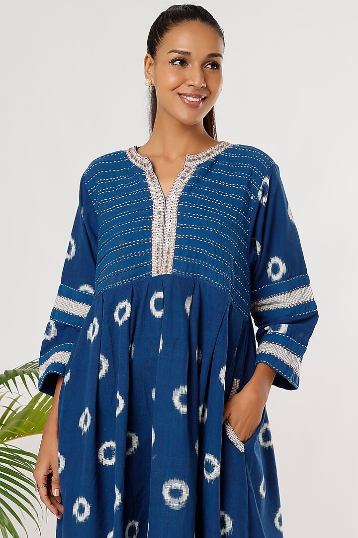 Blue Cotton Pleated Summer Dress by THE WOVEN LAB at Pernia's Pop Up Shop