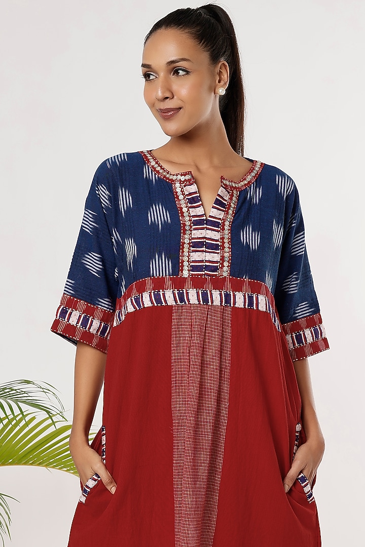 Red Handloom Cotton Ikat Summer Dress by THE WOVEN LAB at Pernia's Pop Up Shop