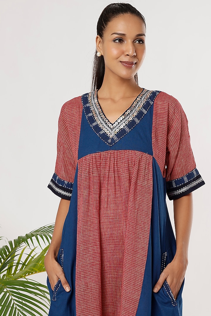 Red & Blue Cotton Checkered Summer Dress by THE WOVEN LAB at Pernia's Pop Up Shop