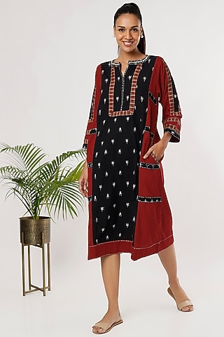 Black Ikat Midi Dress by THE WOVEN LAB