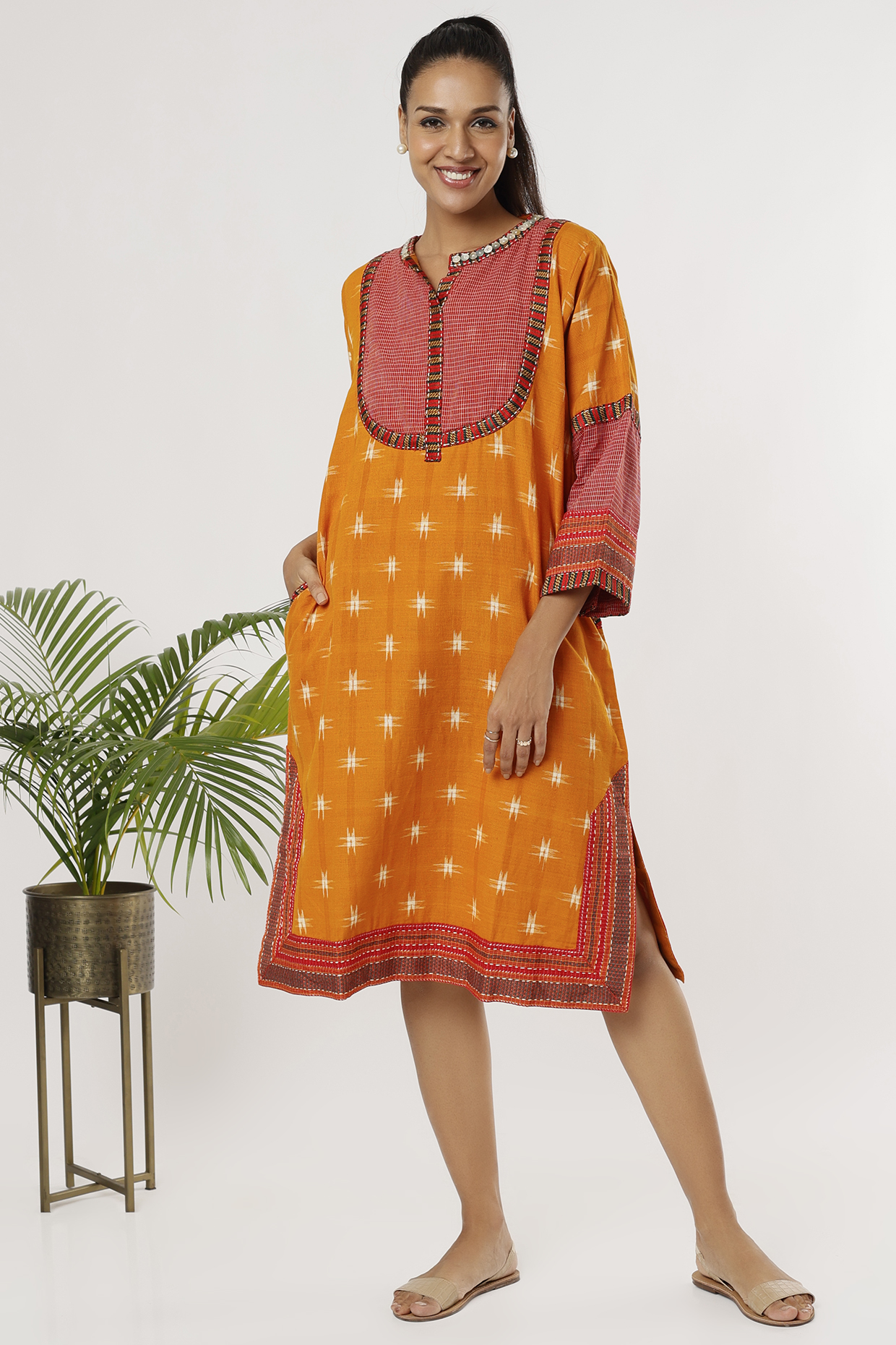 Bright Orange Ikat Dress by THE WOVEN LAB