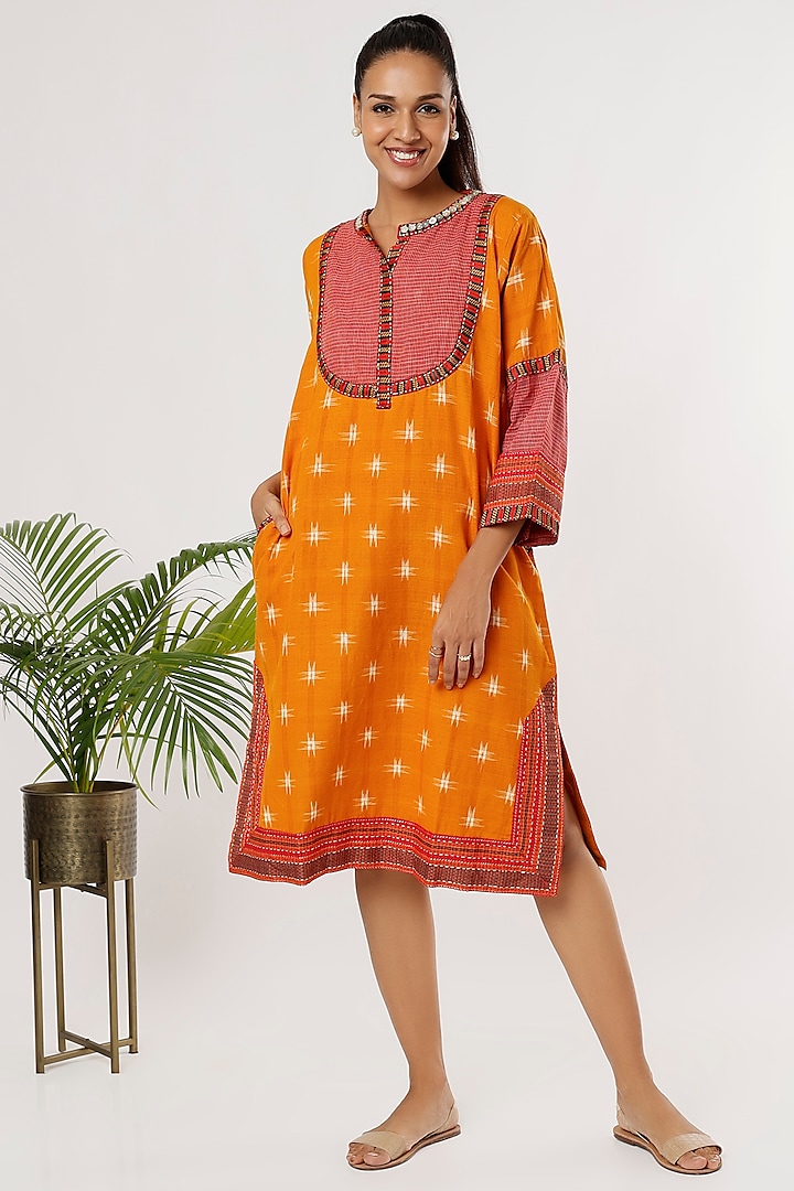 Bright Orange Ikat Dress by THE WOVEN LAB