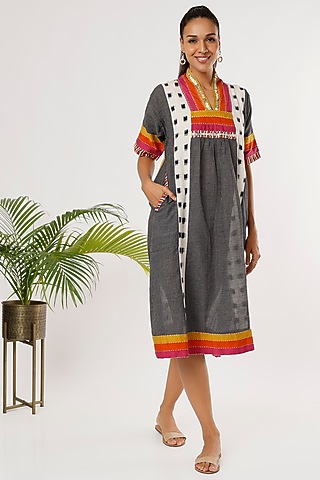 Black Cotton Checkered Dress by THE WOVEN LAB
