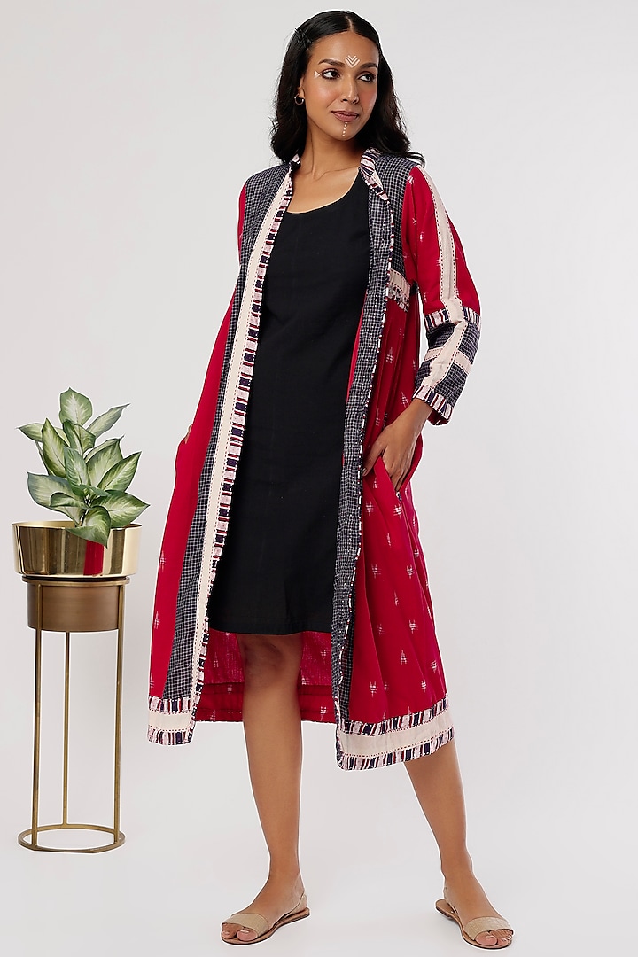 Red Cotton Long Jacket by THE WOVEN LAB